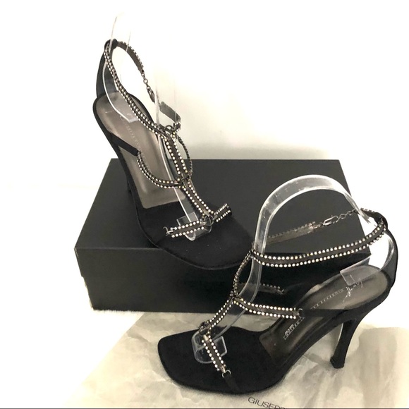 GIUSEPPE ZANOTTI BLACK CRYSTAL EMBELLISHED SANDALS 37 - Picture 9 of 11